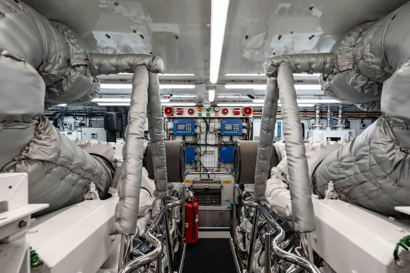  Yacht Photos Pics Engine room of 2016 Sunseeker 131 Yacht, featuring advanced machinery and control panels.