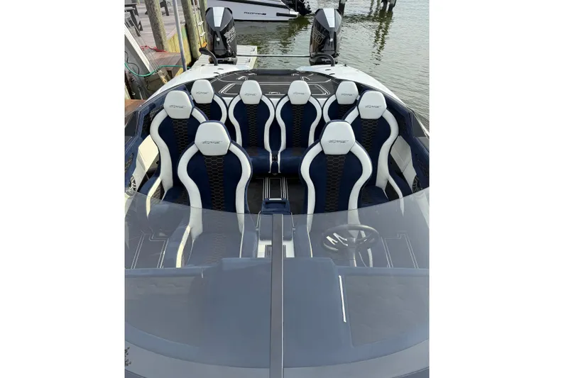  Yacht Photos Pics 2023 Doug Wright 36 boat interior with sleek, modern seating design