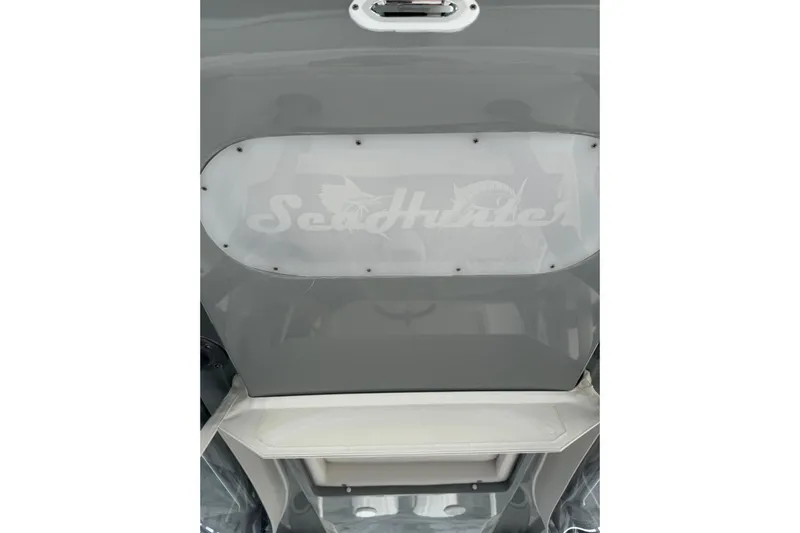  Yacht Photos Pics 2024 SeaHunter 28 Floridian boat, featuring sleek gray design and logo detail.