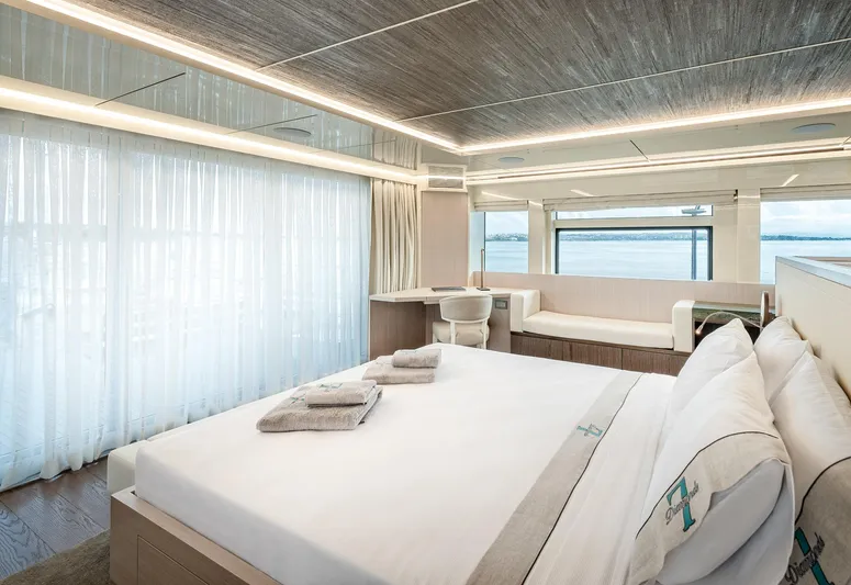 Numarine 32xp Yacht Photos Pics Luxurious bedroom interior of 2026 Numarine 32XP yacht with ocean view.