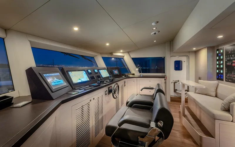 Numarine 32xp Yacht Photos Pics Bridge interior of 2026 Numarine 32XP yacht with modern navigation equipment.