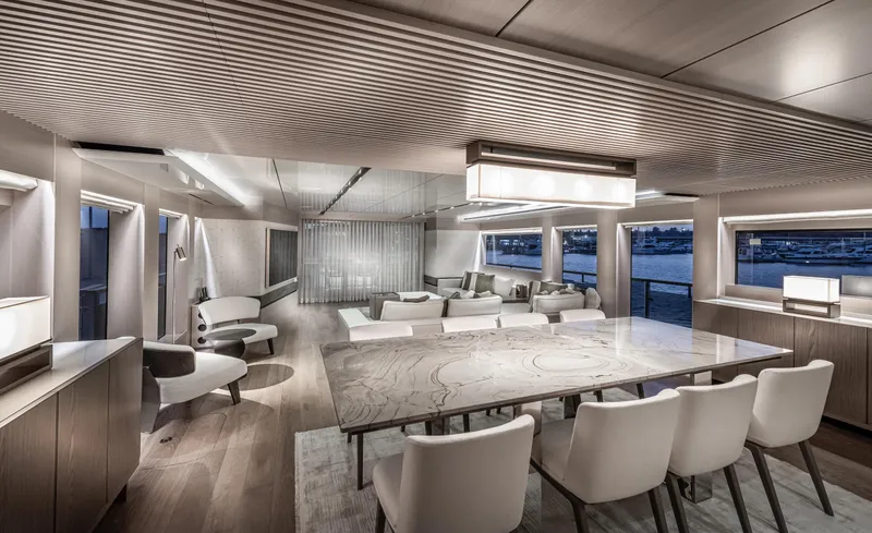 Numarine 32xp Yacht Photos Pics Luxurious interior of 2026 Numarine 32XP yacht with modern dining area and elegant furnishings.