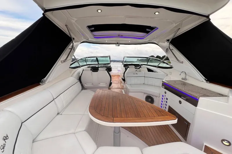  Yacht Photos Pics Luxurious 2014 Sea Ray SLX 350 interior with elegant seating and modern amenities.