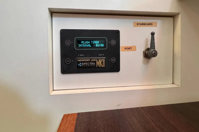 Alegria Yacht Photos Pics Control panel of a 2017 Outremer 51 yacht with Newport 400 Spectra Watermaker.