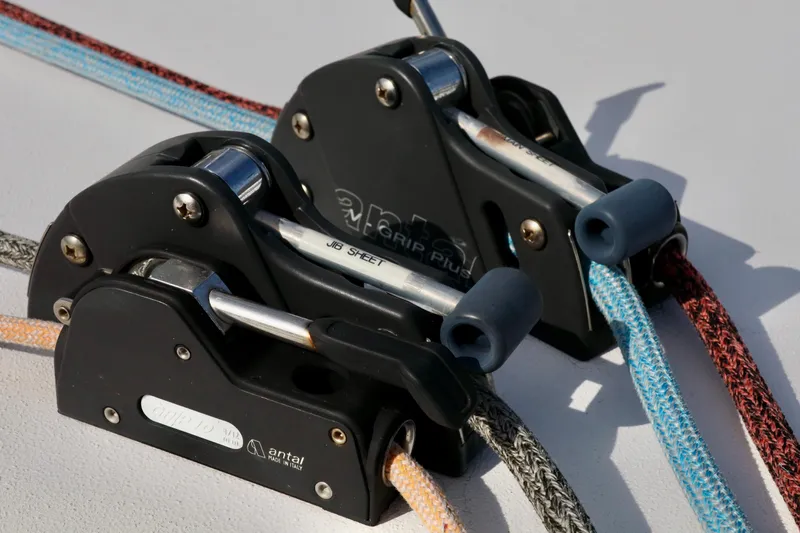 Alegria Yacht Photos Pics Close-up of Antal rope clutches on a 2017 Outremer 51 sailboat.