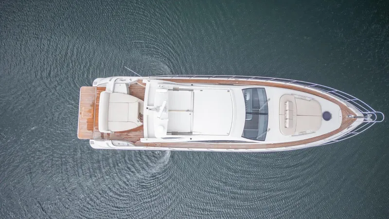  Yacht Photos Pics Aerial view of 2008 Azimut 62S yacht on calm water.