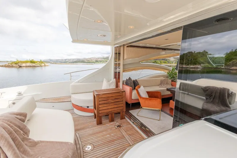  Yacht Photos Pics Luxurious 2008 Azimut 62S yacht interior with elegant seating and scenic water view.