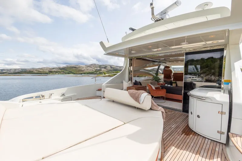  Yacht Photos Pics Luxurious 2008 Azimut 62S yacht with spacious deck and elegant interior, overlooking serene waters.