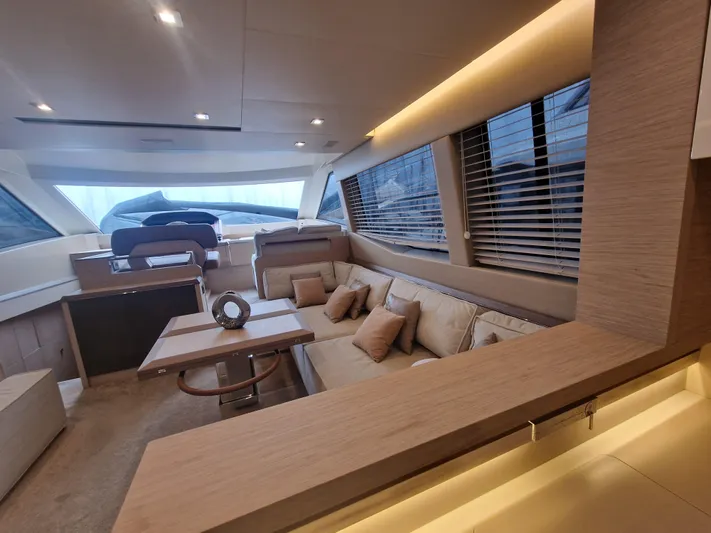 Sandrali Yacht Photos Pics Luxurious interior of 2016 Beneteau Monte Carlo 6 yacht with modern seating and elegant design.