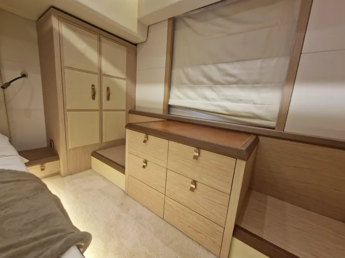 Sandrali Yacht Photos Pics Luxurious cabin interior of 2016 Beneteau Monte Carlo 6 yacht with elegant wood finish.