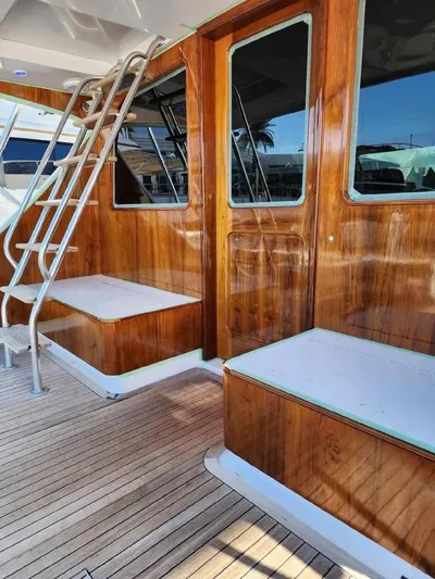 Oyster Yacht Photos Pics 2012 Custom Carolina Ritchie Howell 60 Sportfish boat with wooden deck and cabin.