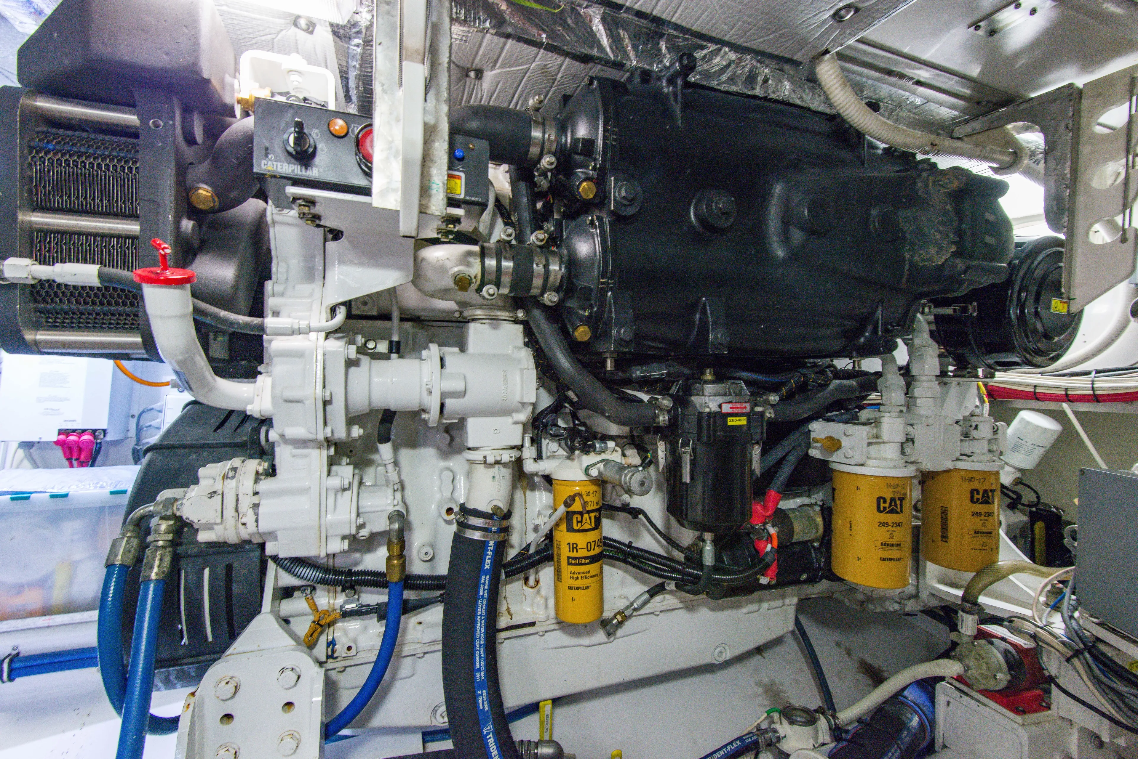 Oyster Yacht Photos Pics Engine room of a 2012 Custom Carolina Ritchie Howell 60 Sportfish boat.