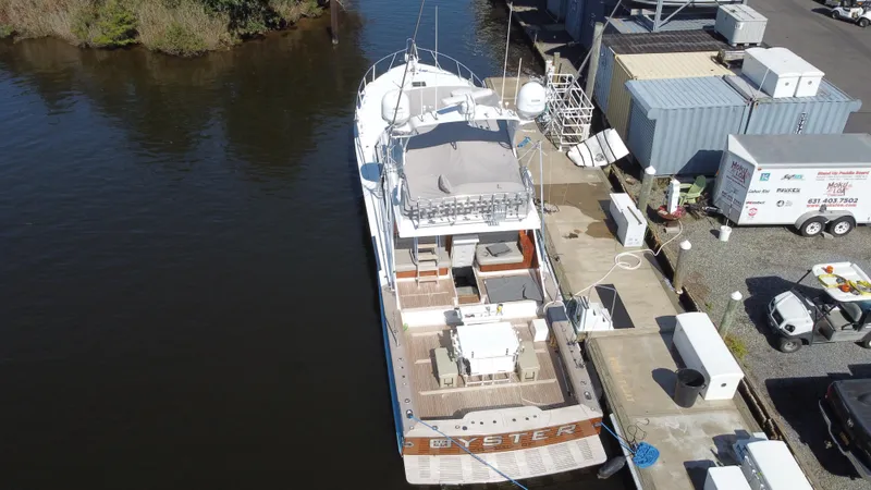 Oyster Yacht Photos Pics Aerial view of 2012 Custom Carolina Ritchie Howell 60 Sportfish docked.