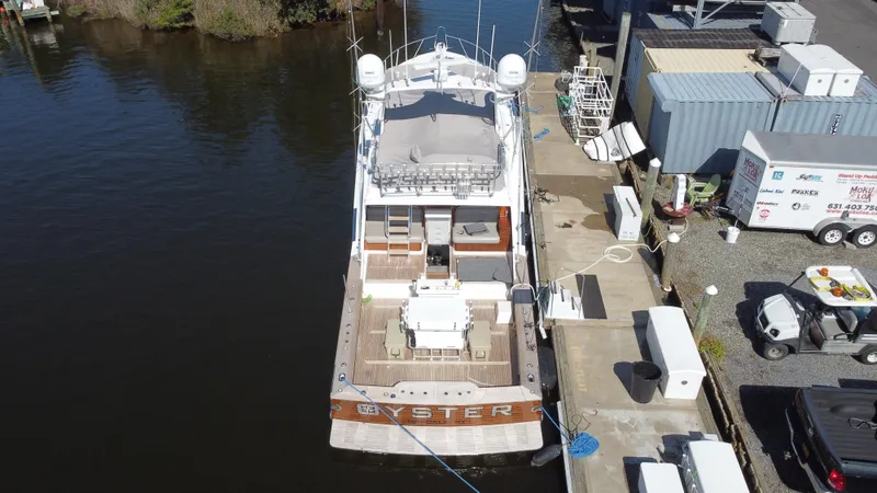 Oyster Yacht Photos Pics Aerial view of 2012 Custom Carolina Ritchie Howell 60 Sportfish docked.