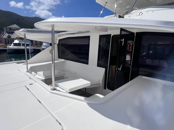 Ida Cat Yacht Photos Pics 2017 Leopard 51 Powercat yacht with spacious deck and seating area in marina.