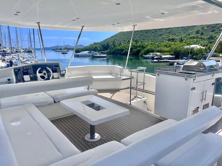 Ida Cat Yacht Photos Pics Luxurious 2017 Leopard 51 Powercat yacht interior with scenic marina view.