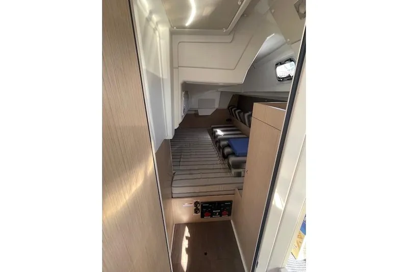 Dulce Vida Yacht Photos Pics Interior of 2022 Beneteau Oceanis 35.1 sailboat, featuring cozy cabin and modern design.