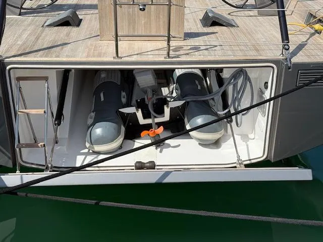  Yacht Photos Pics Storage compartment on a 2019 Solaris 64RS yacht, featuring inflatable equipment.