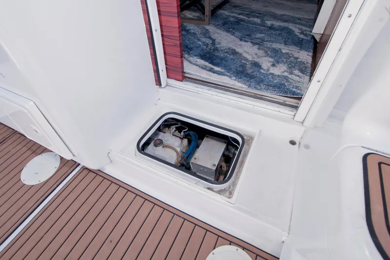 Fish Daddy Yacht Photos Pics 1998 Luhrs 36 Convertible yacht interior with open hatch and visible equipment.