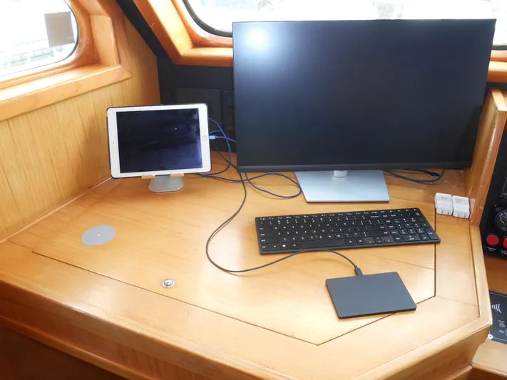 Suspense Yacht Photos Pics Control station with monitor and tablet on 2005 Inace Trawler.