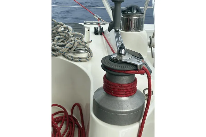 Scout Yacht Photos Pics Winch and ropes on 1992 Privilege 482 sailboat deck.
