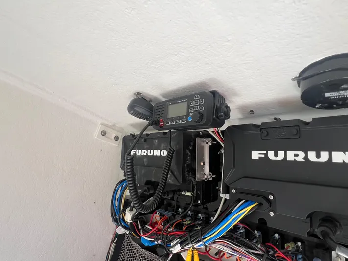  Yacht Photos Pics Electronics setup on 2023 Parker 2801 Center Console boat, featuring Furuno equipment and wiring.