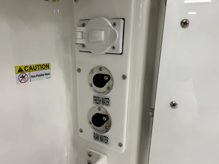  Yacht Photos Pics 2024 Everglades 285 Center Console freshwater and raw water inlets.