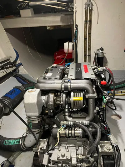 Yacht Photos Pics Engine room of a 2017 NEEL 51, showcasing complex machinery and piping.