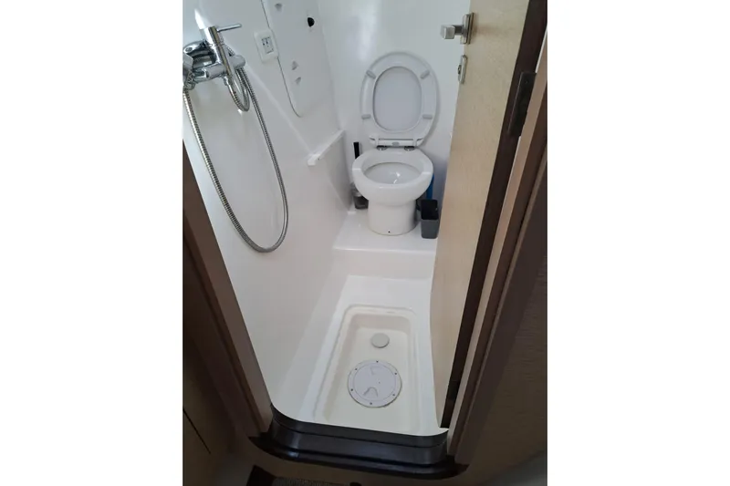  Yacht Photos Pics Compact bathroom in 2017 NEEL 51 yacht with toilet and shower.