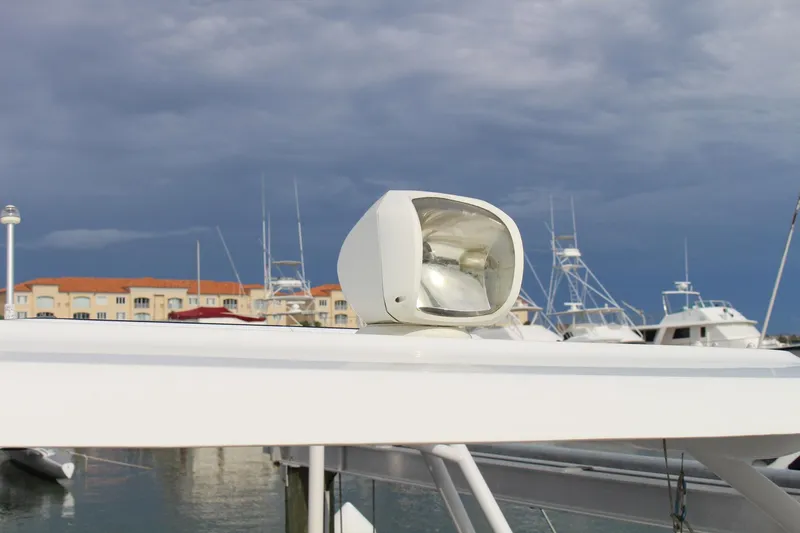  Yacht Photos Pics 2021 Jeanneau Leader 9.0 WA spotlight on deck, marina background.