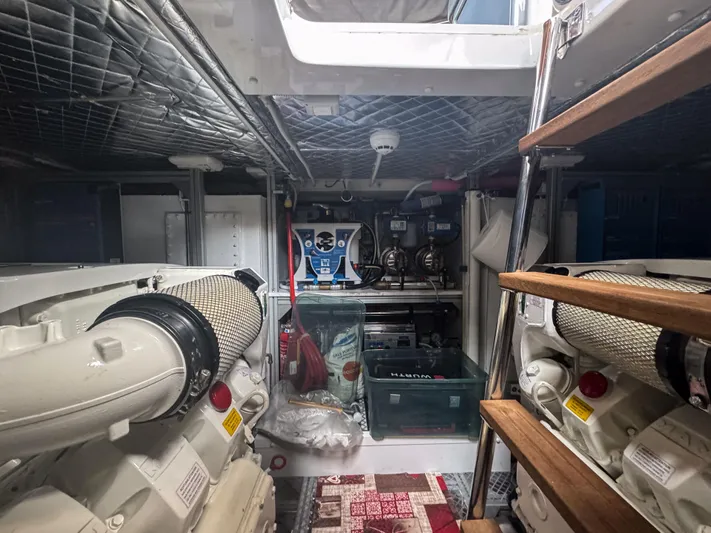 My Life Five III Yacht Photos Pics Engine room of 2023 Rizzardi GR 63 yacht, featuring machinery and equipment.