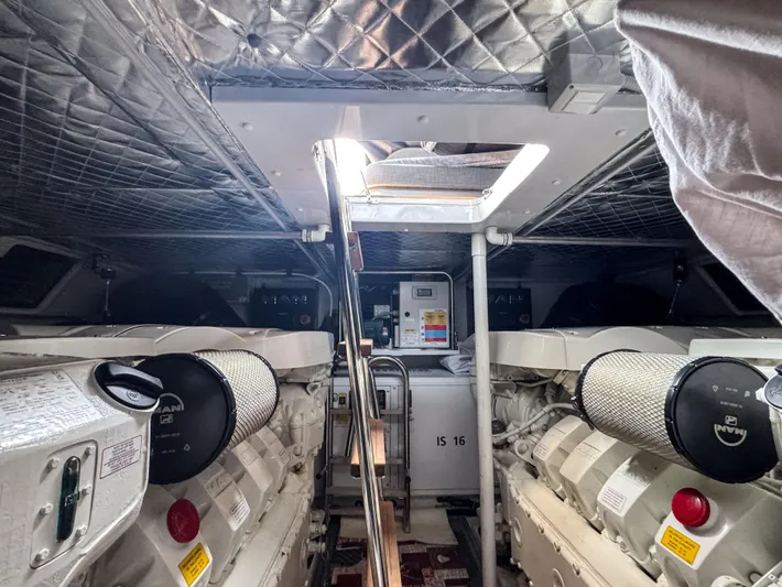 My Life Five III Yacht Photos Pics Engine room of 2023 Rizzardi GR 63 yacht, featuring dual MAN engines.