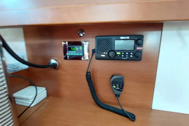 La Bella Vita Yacht Photos Pics Control panel and radio equipment on a 2015 Beneteau Oceanis 45 yacht.