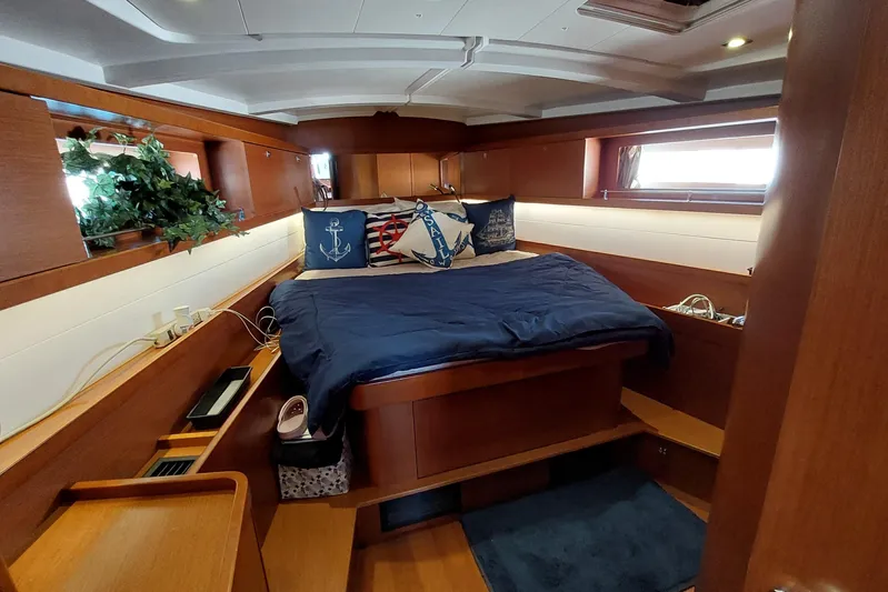 La Bella Vita Yacht Photos Pics Luxurious cabin interior of 2015 Beneteau Oceanis 45 yacht with nautical decor.