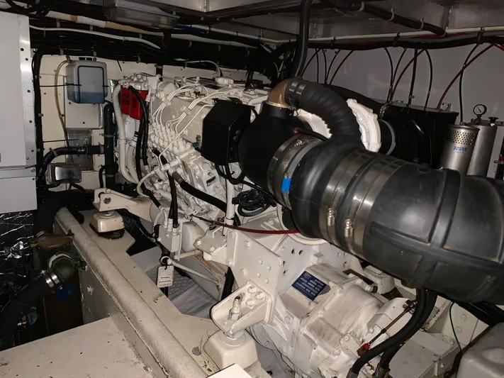 It's About Time Yacht Photos Pics Engine room of a 2001 Californian 39 boat with complex wiring.