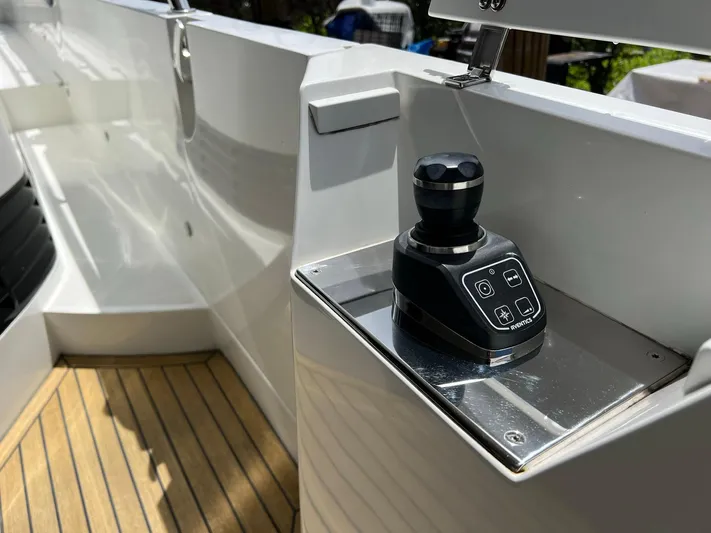  Yacht Photos Pics Control panel on 2020 Galeon 680 Fly yacht with joystick and sleek design.