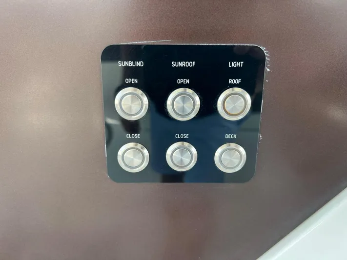  Yacht Photos Pics Control panel on 2020 Galeon 680 Fly yacht for sunblind, sunroof, and light adjustments.