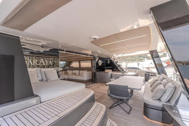  Yacht Photos Pics Luxurious 2023 Sunreef 60 Power yacht interior with elegant seating and modern design.