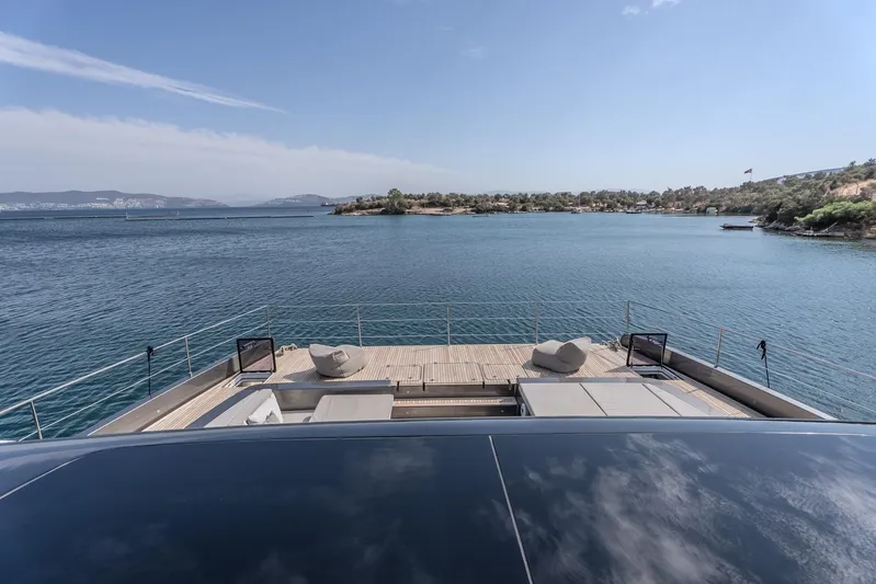  Yacht Photos Pics Luxurious Sunreef 60 Power yacht deck with scenic ocean view, 2023 model.