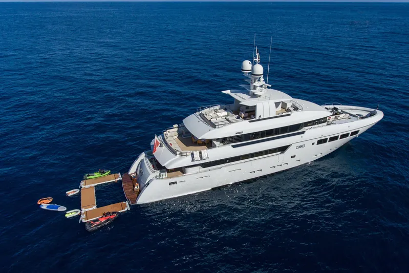 Okko Yacht Photos Pics Luxurious 2013 Mondomarine 41M yacht on open sea with water sports equipment.