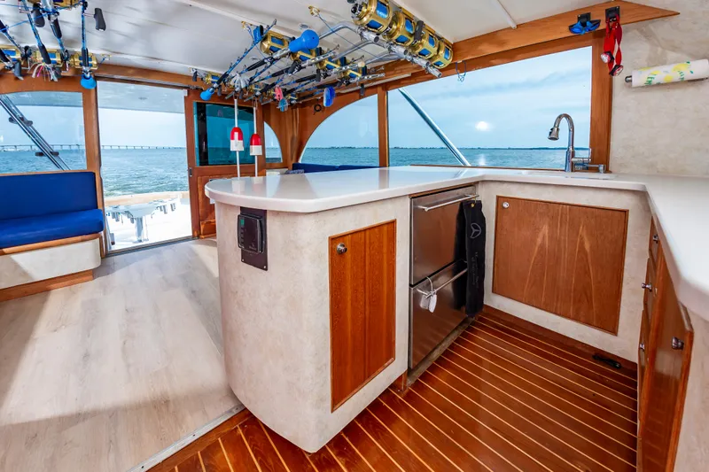 Fish Repellent Yacht Photos Pics Luxurious interior of 2000 Jarrett Bay 54 Convertible yacht with ocean view.