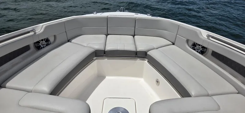  Yacht Photos Pics Luxurious seating area on a 2021 Sea Ray SLX 310 Outboard boat.