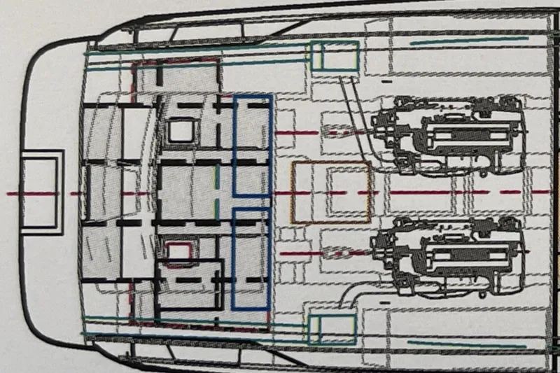True North Yacht Photos Pics Blueprint of 2020 Maritimo M59 yacht layout with engine details.