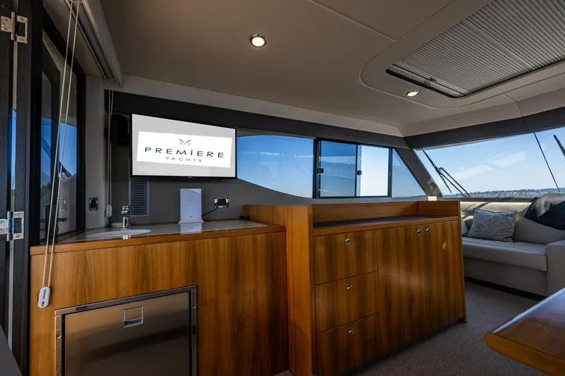 True North Yacht Photos Pics Interior of 2020 Maritimo M59 yacht with wooden cabinetry and modern design.