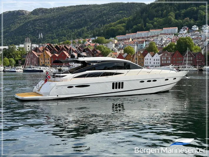  Yacht Photos Pics Luxury 2009 Princess V65 yacht docked in scenic Bergen harbor.