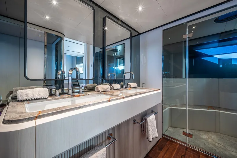 Together Yacht Photos Pics Luxurious bathroom in 2025 Ferretti Yachts 940, featuring modern fixtures and elegant design.