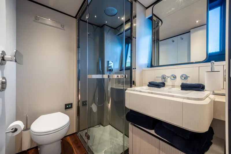 Together Yacht Photos Pics Luxurious bathroom in 2025 Ferretti Yachts 940, featuring modern fixtures and elegant design.