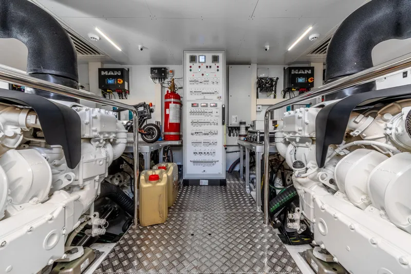 Together Yacht Photos Pics Engine room of 2025 Ferretti Yachts 940, featuring advanced machinery and control systems.