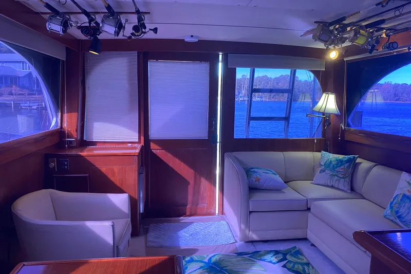 Second Chance Yacht Photos Pics Cozy 1986 Post 46 yacht interior with plush seating and scenic water view.