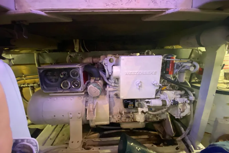 Second Chance Yacht Photos Pics Engine room with Westerbeke generator in a 1986 Post 46 boat.